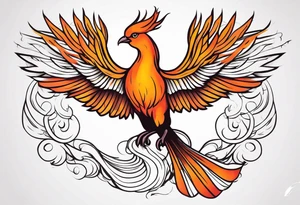 minimalist pheonix with long tail curling tattoo idea