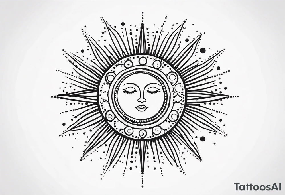 simple sun made of black dots and circles tattoo idea
