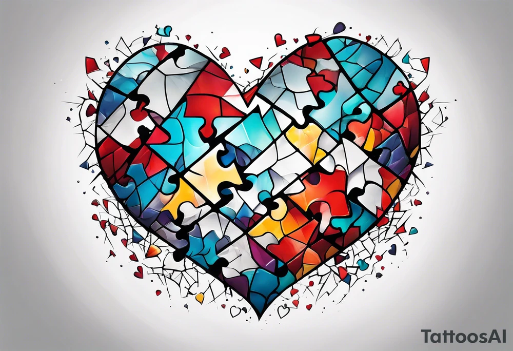 Glass Heart Shattered Puzzle Pieces tattoo idea