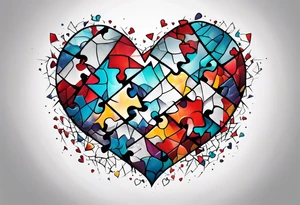 Glass Heart Shattered Puzzle Pieces tattoo idea