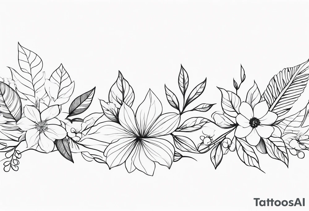 line of leaves and flowers, wraparound long tattoo idea