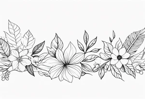 line of leaves and flowers, wraparound long tattoo idea