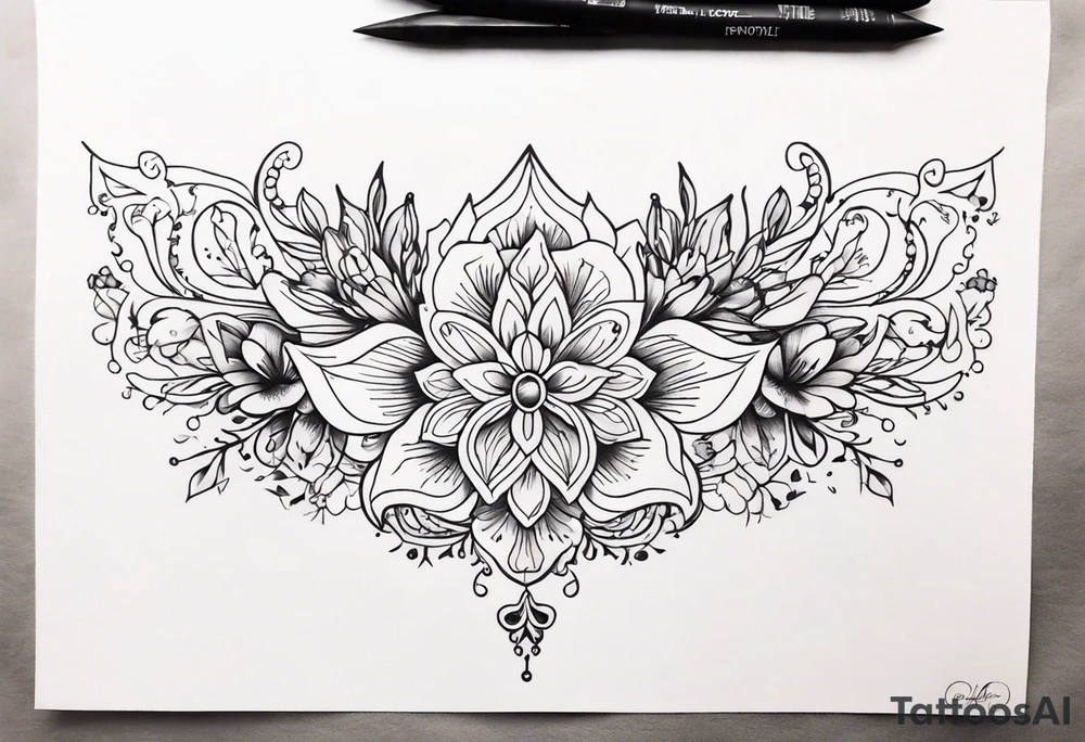 small long ornate floral sternum tattoo tattoo idea