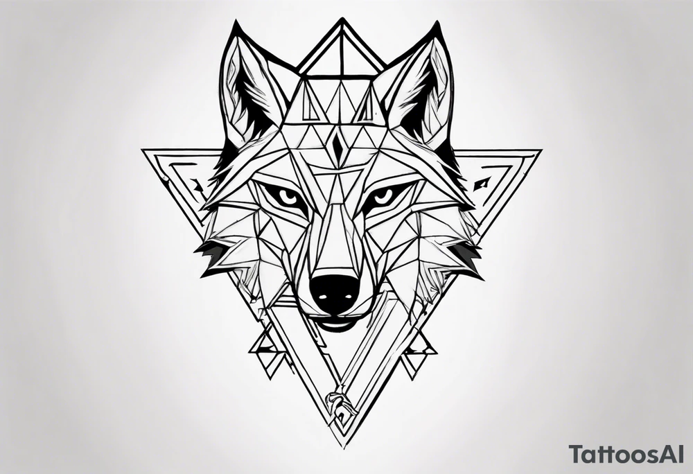 wolf head with triangle in the background tattoo idea