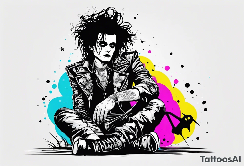 Edward Scissorhands no background, full body looking sad tattoo idea