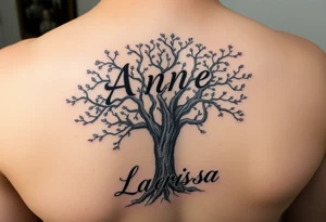 the name, Anne, Jessy
 on a live tree the name Larissa under the tree tattoo idea
