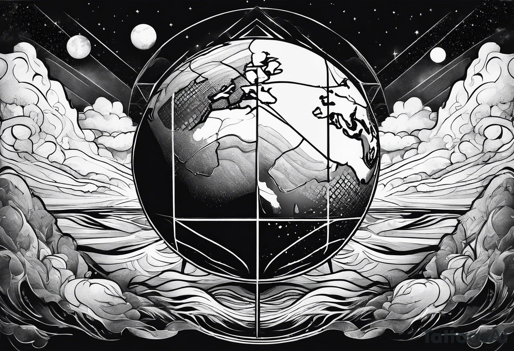 planet split into half in a cube tattoo idea
