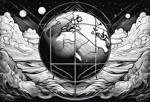planet split into half in a cube tattoo idea