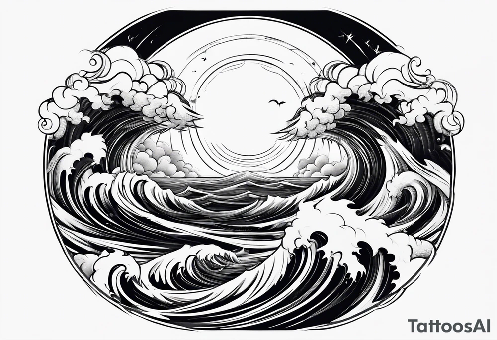 I want a tattoo of stormy seas and clouds in a circle tattoo idea