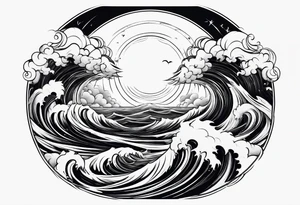 I want a tattoo of stormy seas and clouds in a circle tattoo idea