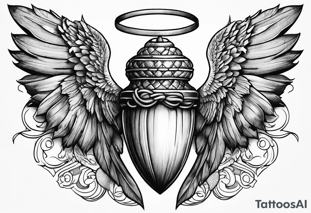 Acorn with angel wings tattoo idea