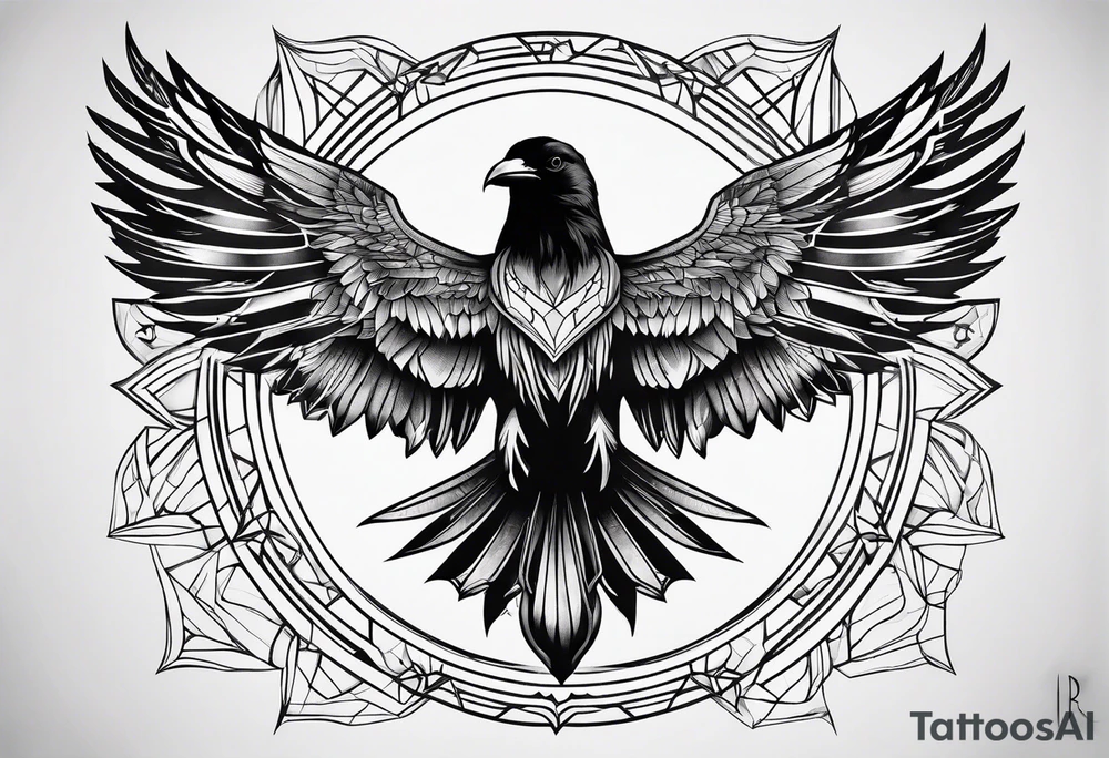 symmetrical outlines of a flying crow tattoo idea