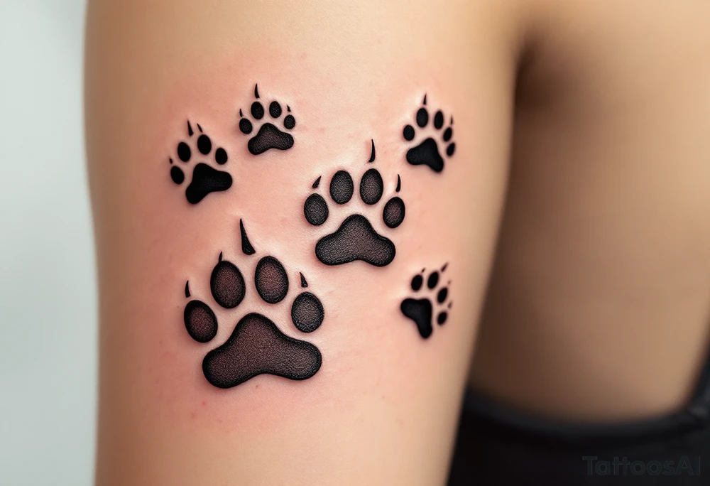 Negative Space Paw Prints – Skin-tone cutouts creating the illusion of paw prints through light and shadow contrast. tattoo idea