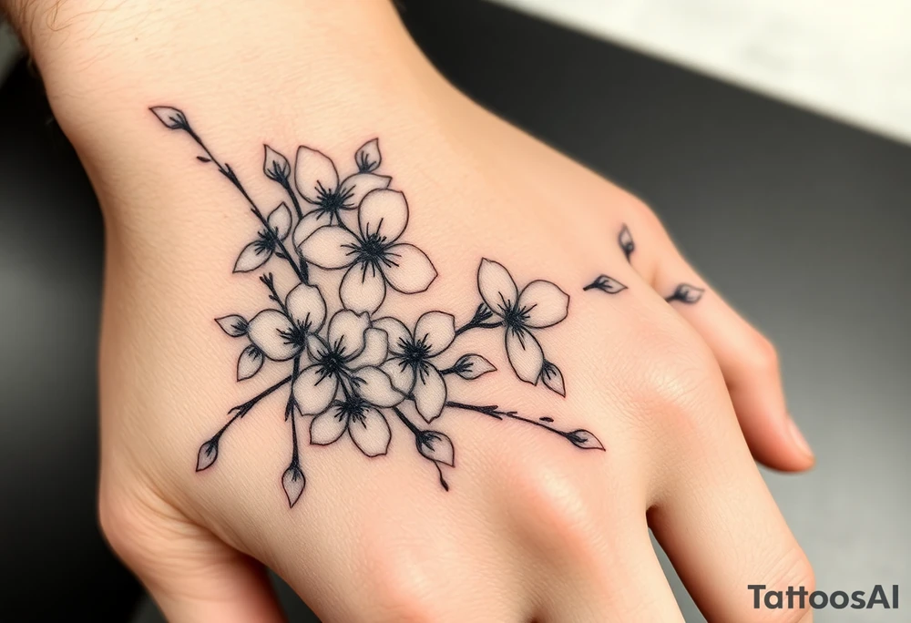 delicate cherry blossoms swirling in spring breeze with petals tattoo idea