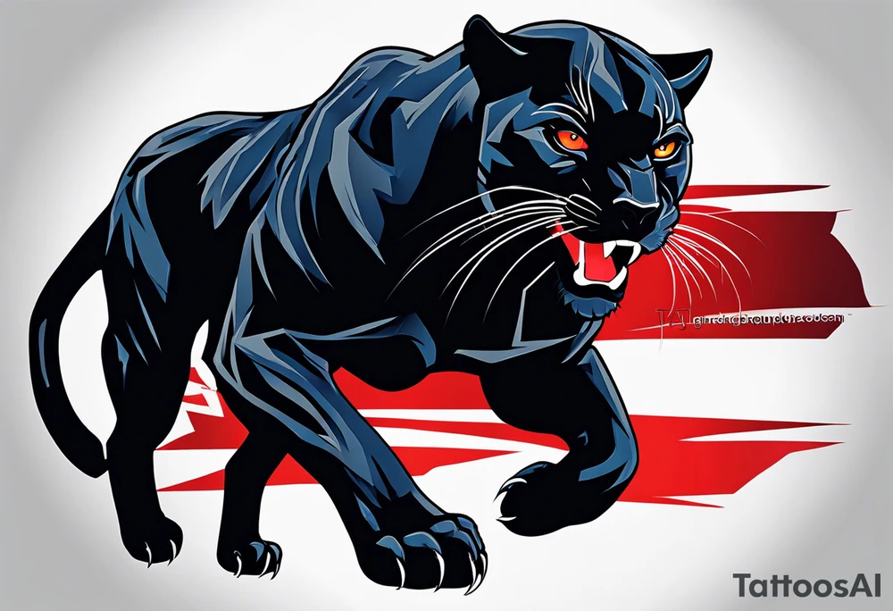 unique black panther tattoo, dynamic pose, showcasing its strength and grace, striking red eyes, intense and captivating elements, artistic flair, blending realism with abstract elements tattoo idea