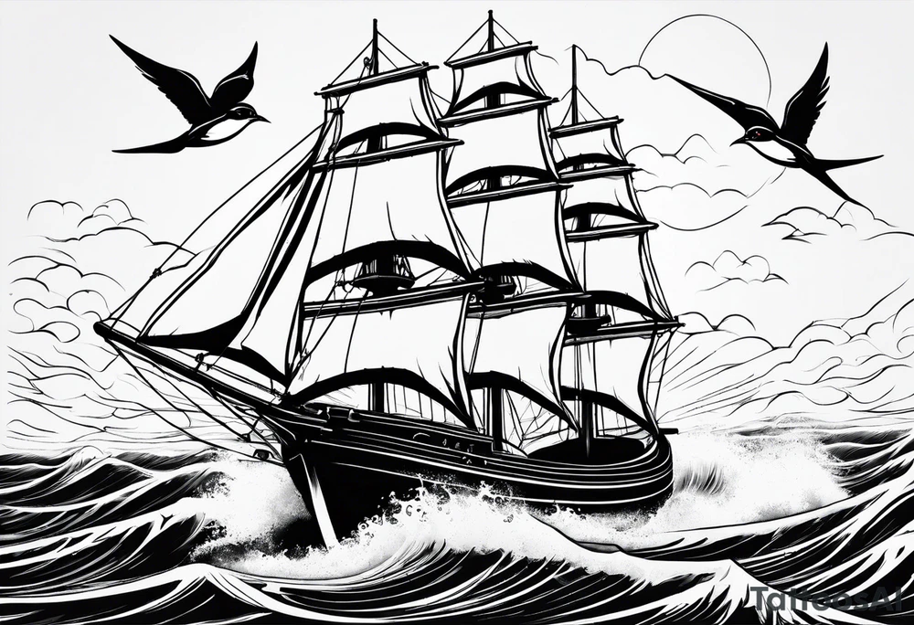 Swallows, sail boat, the ocean tattoo idea