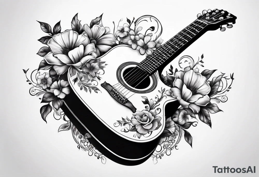 Guitar with flowers growing off the side tattoo idea