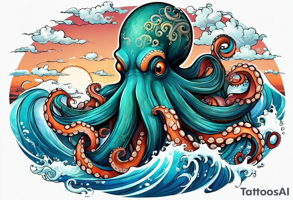 Octopus peaceful waves tattoo idea