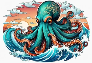 Octopus peaceful waves tattoo idea
