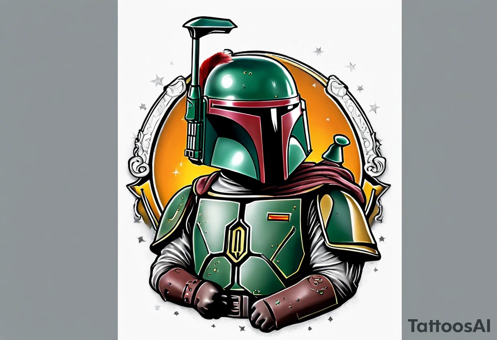 Spitz dog dressed like boba fett tattoo idea