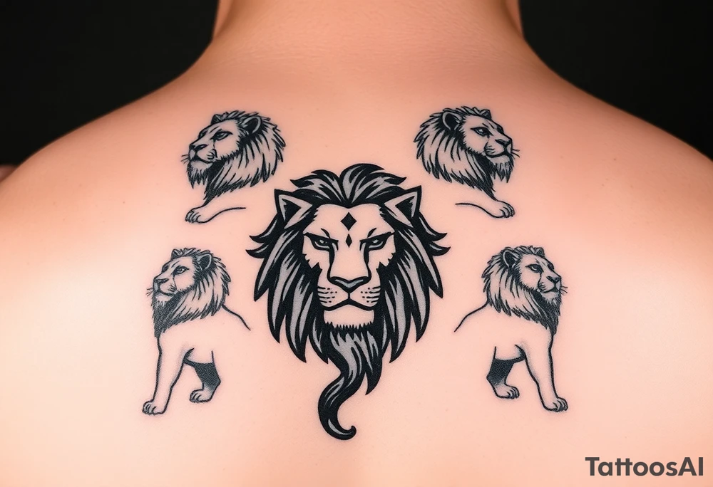 Leo zodiac sign with other lions tattoo idea