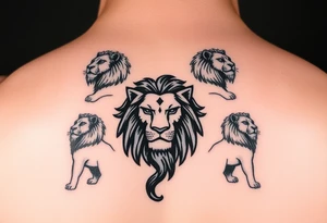 Leo zodiac sign with other lions tattoo idea