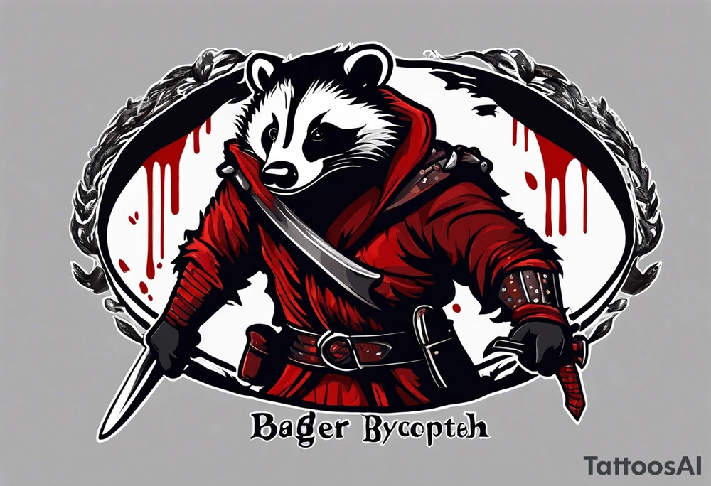 Draw me psychopath Badger/Warrior with aggressive full body, killer face with a smile, very long nails and he attacks like a Bloody Warrior to us and also, he has very deadly looking. He fights with his nails. Everybody scares after their first sight. Give me horror type Badger Tattoo. I want to see his full body. tattoo idea