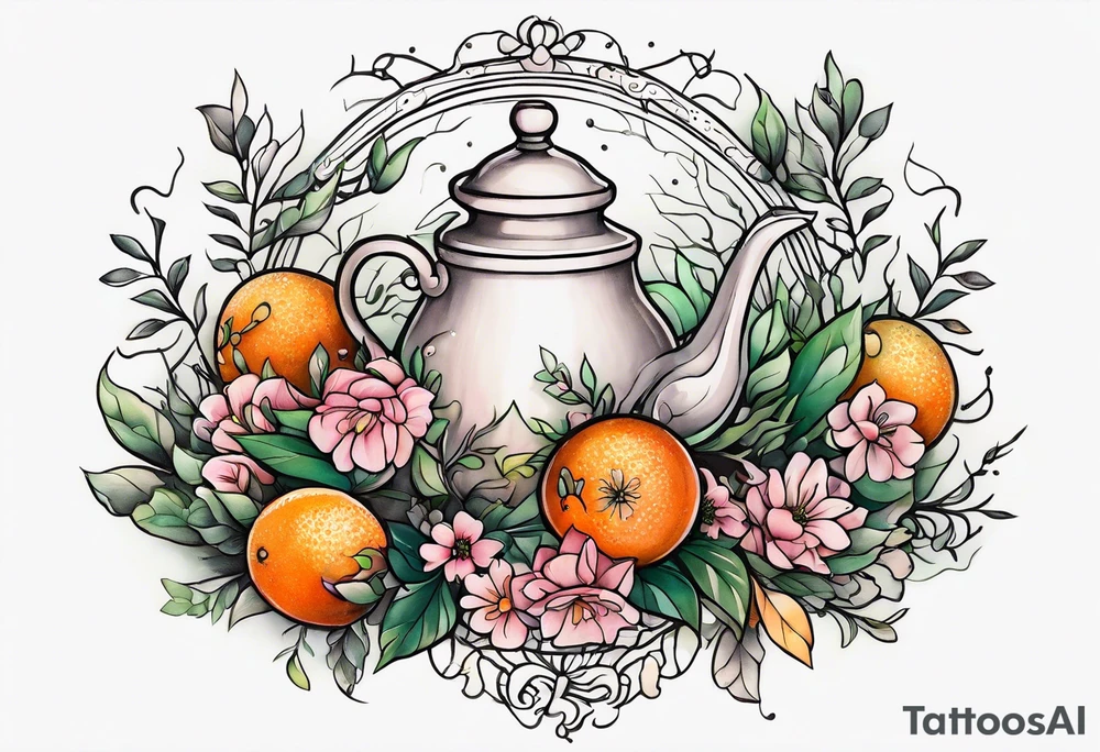 Small floral cottagecore witchy with pinks, oranges and greens. tattoo idea