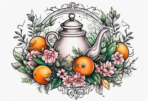 Small floral cottagecore witchy with pinks, oranges and greens. tattoo idea