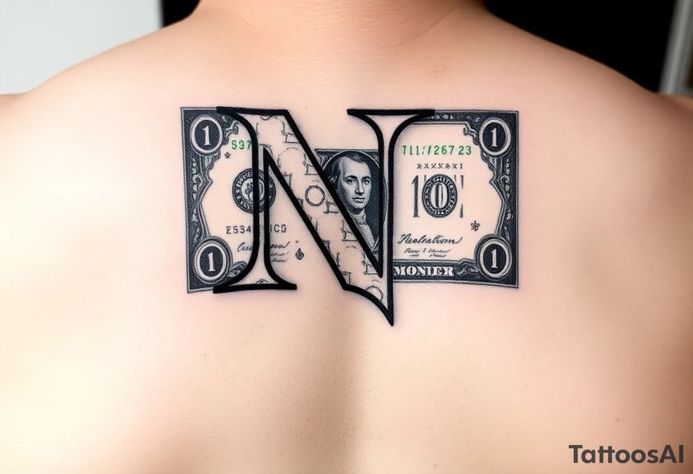 give me a tattoo idea of the letter N with a MONEY BILL tattoo idea