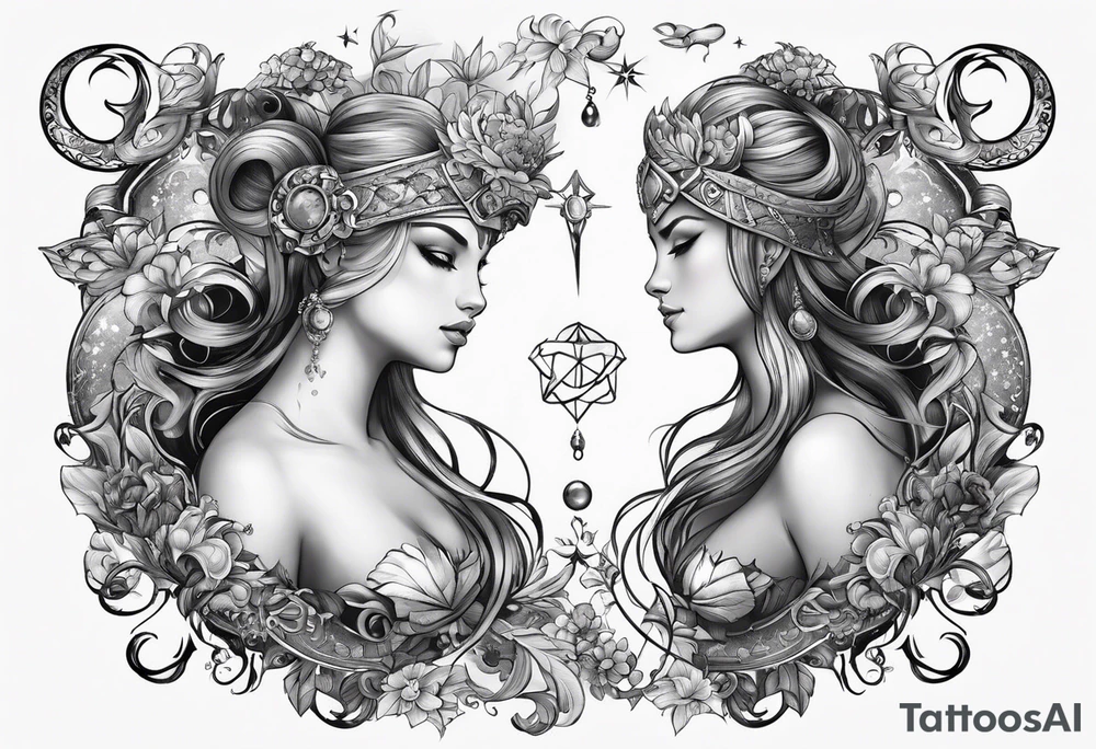 zodiacs of leo, pisces and aries tattoo idea