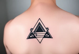 Geometric small triangle with different lives merge together while being psychedelic with fine thin lines tattoo idea