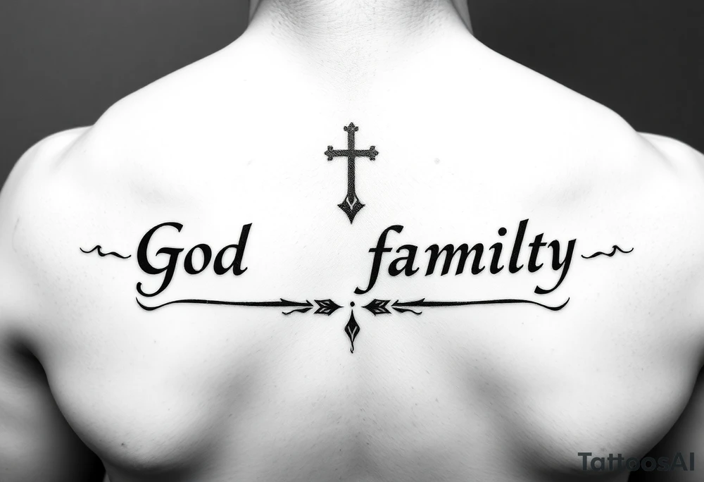 God family country written in Greek tattoo idea