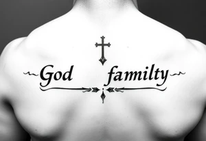 God family country written in Greek tattoo idea