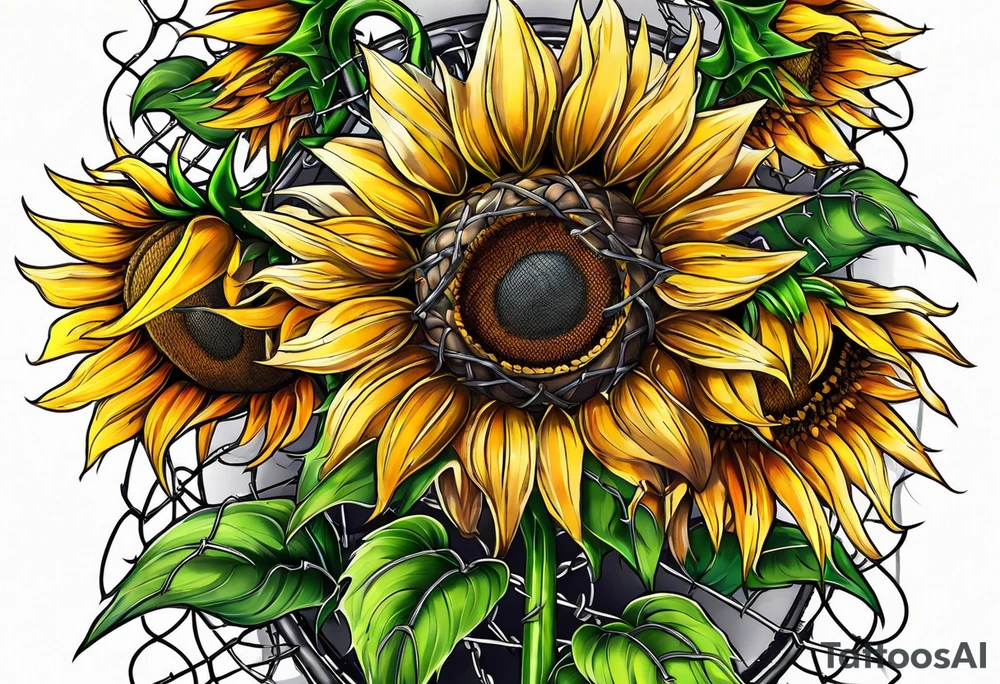 Sunflower, wheat, and barbed wire half sleeve tattoo idea