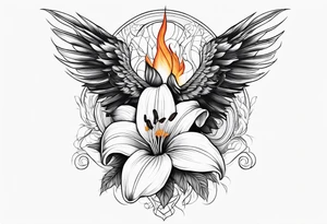 a fenix tattoo with flames and that blooms with madonna lily's for the back tattoo idea