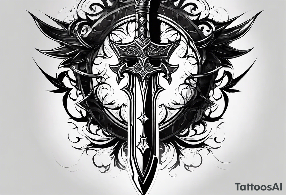 Viego's sword from League of legends, in cybersigilsm tattoo sytle tattoo idea