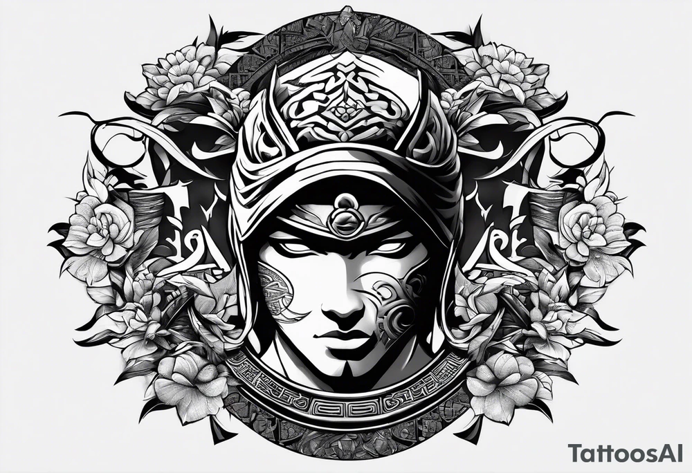 the letters A R in the middle of a ninja headband tattoo idea