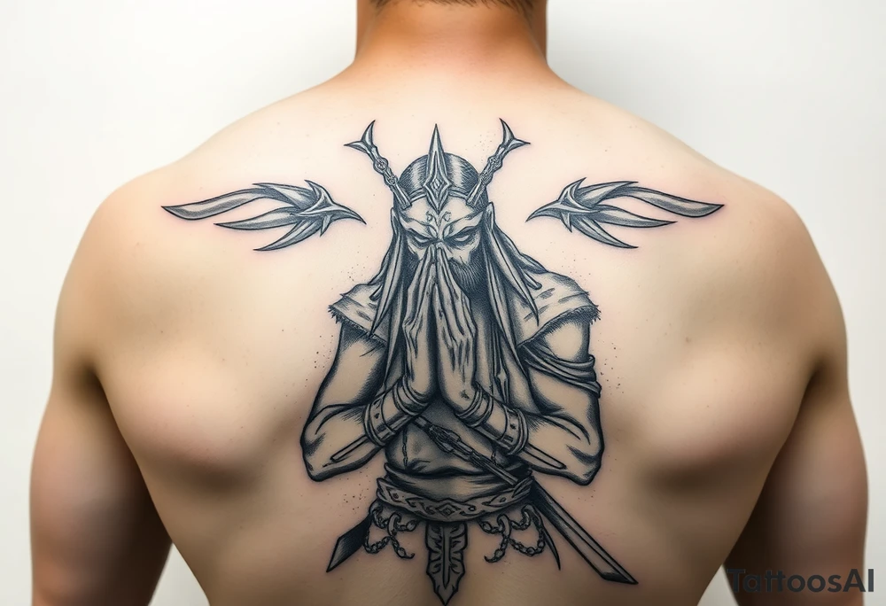 Exhausted praying warrior tattoo idea