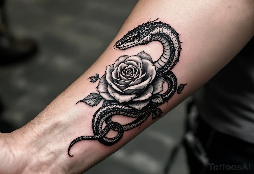 powerful snake wrapped around a rose a partner tattoo tattoo idea