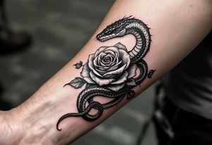 powerful snake wrapped around a rose a partner tattoo tattoo idea