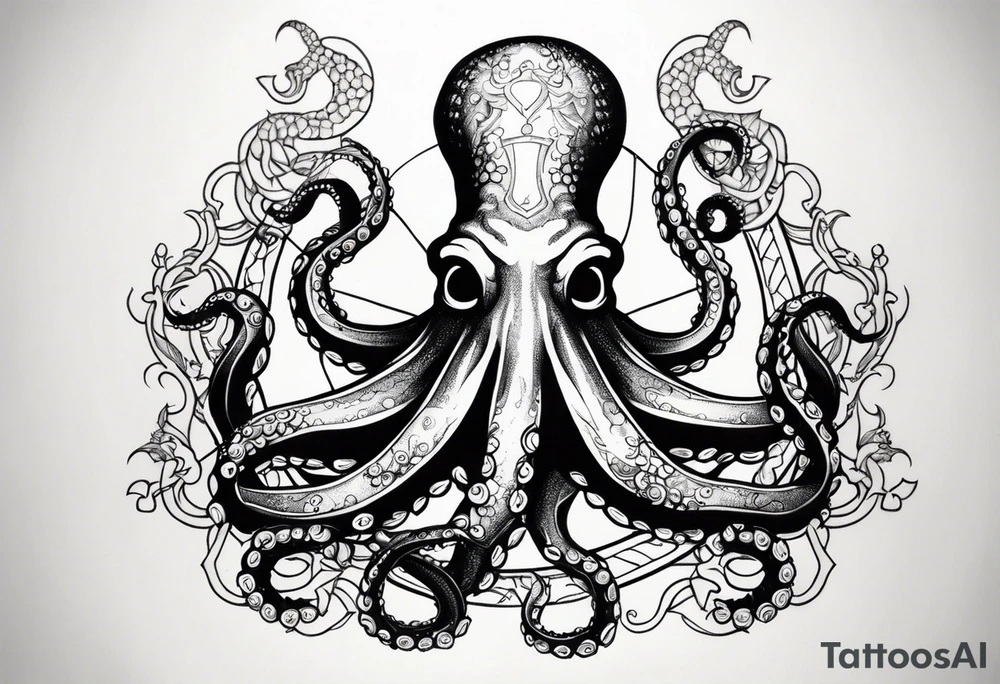 Octopus holding anchor in middle tattoo idea