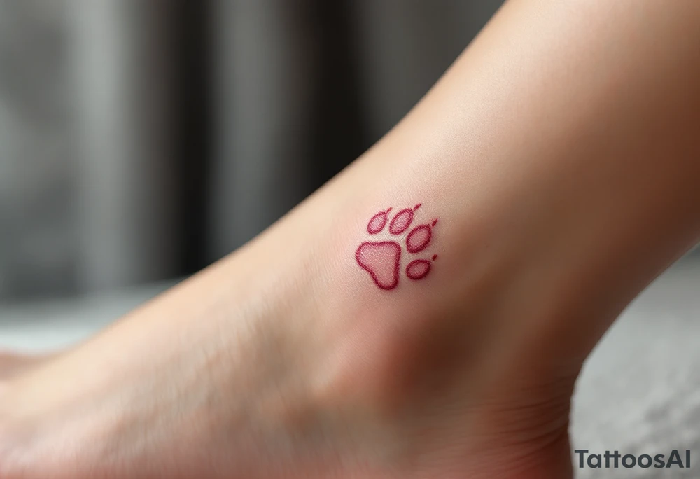 A single delicate paw outlined in pink, placed near the heart or wrist, elegant and minimal. tattoo idea