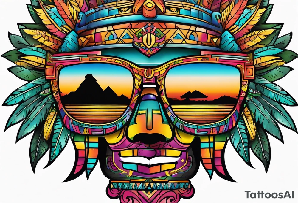 Colorful Mayan theme sunglasses no face tattoo idea