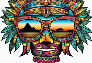 Colorful Mayan theme sunglasses no face tattoo idea