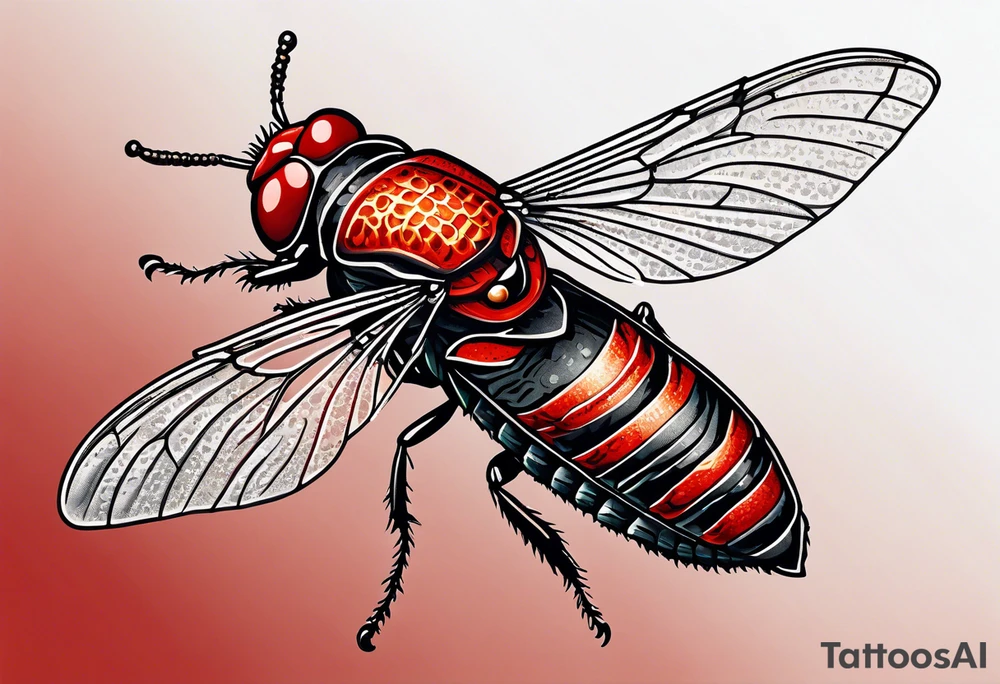 Stippled cicada with red background tattoo idea