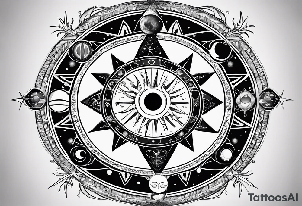 Astrology, Cancer, Natal Chart, symbolic, vision, yin yang, the moon, the sun, Uranus, Pluto, spiritual third eye, mystical armband tattoo idea