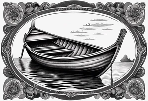 Oval frame inside thai long tail boat water under swiming turtle tattoo idea