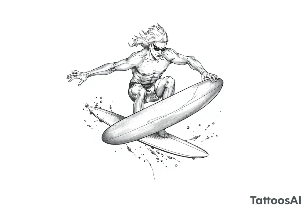 calm silver surfer tattoo idea