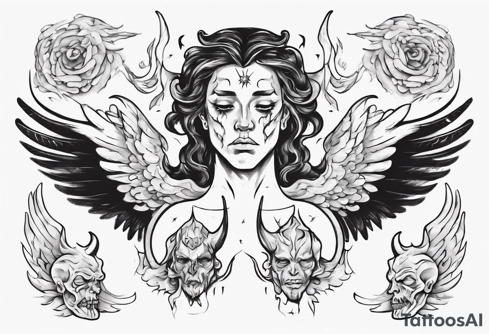 an angel being transformed into a demon tattoo idea